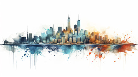 New York City skyline in watercolor painting style. USA. Vector illustration.の素材