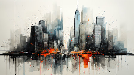 Double exposure of modern skyscrapers and cityscape. Mixed mediaの素材