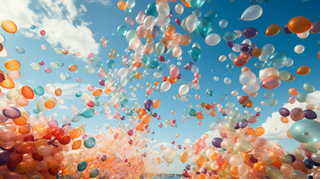 Colorful balloons fly in the blue sky. 3D Renderingの素材