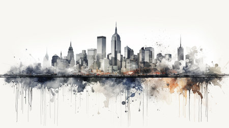 New York City skyline on watercolor background. Digital art painting.の素材