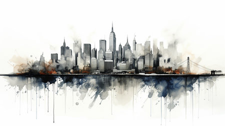New York City skyline in watercolor style. USA. Digital paintingの素材