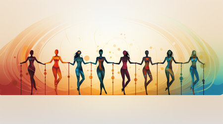 Group of beautiful women dancing in the night club. Vector illustration.の素材
