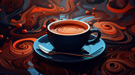 Cup of coffee on a dark background. 3d illustration.の素材