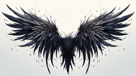 3d rendering of a black angel wings isolated on white background.の素材