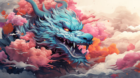 dragon in the clouds. 3D illustration of a fantasy dragon.の素材