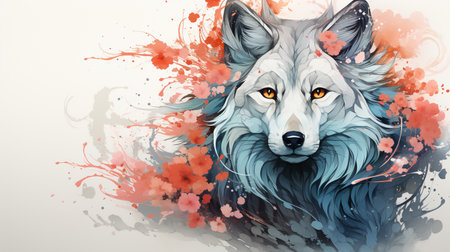 Watercolor portrait of a wolf with splashes. Vector illustration.の素材