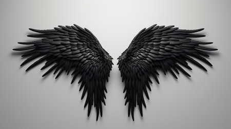 Black angel wings isolated on white background. 3d render illustration.の素材