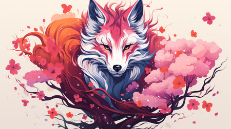 Cute fox with flowers. Vector illustration for t-shirt design.の素材