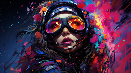 Futuristic portrait of a girl in an aviator helmet.の素材