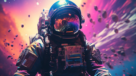 Astronaut in outer space. Science fiction. 3D renderingの素材