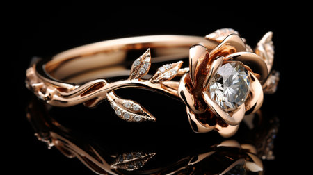 Jewelry ring on a black background. Jewelry background.の素材