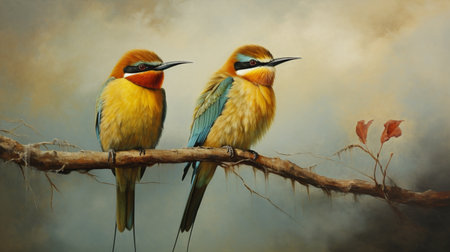 Couple of Bee-eater birds sitting on a branch.の素材
