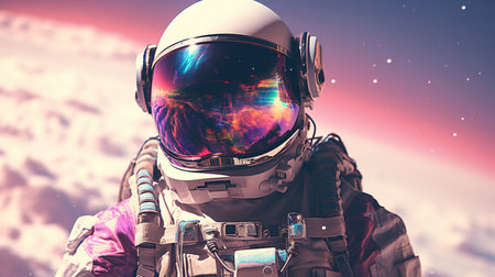 Astronaut wearing helmet and glasses. Mixed media. Mixed mediaの素材