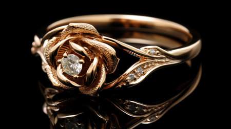 Jewelry ring on a black background, close-up.の素材