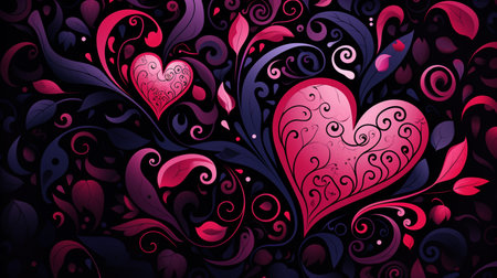 Valentine's day background with hearts and swirls. Vector illustration.の素材