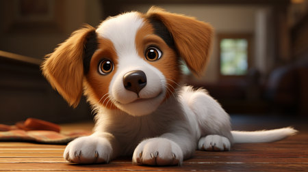 Cute puppy on the floor in the room. 3d renderingの素材