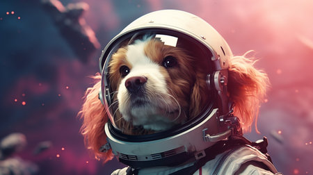 Cavalier king charles spaniel dog in astronaut helmet.の素材