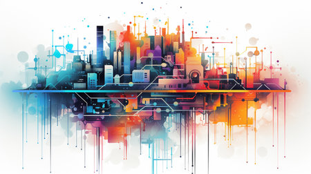 Futuristic city concept. Futuristic cityscape. Vector illustrationの素材