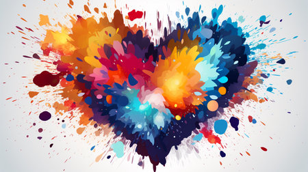 Colorful paint splashes in the shape of a heart. Vector illustration.の素材