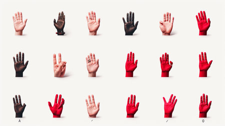 Collection of hands with different gestures isolated on white background. Vector illustration.の素材