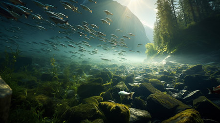 Beautiful underwater world with tropical fish and plants. Underwater world.の素材