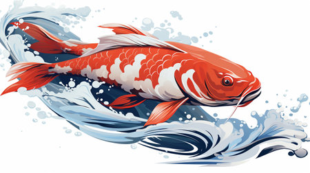 Koi fish on a background of water waves. Vector illustration.の素材