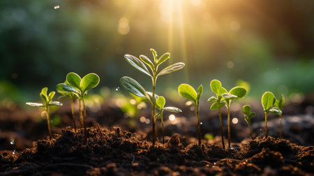 Green seedling illustrating concept of new life and growing up from seedの素材