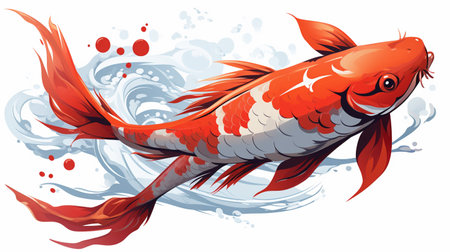 Illustration of a red koi fish on a white background.の素材