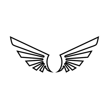 A stylized pair of wings in a black and white logo design.のイラスト素材