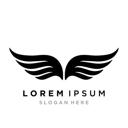 A stylized pair of wings in a black and white logo design.のイラスト素材