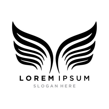 A stylized pair of wings in a black and white logo design.のイラスト素材