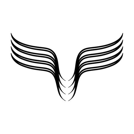 A stylized pair of wings in a black and white logo design.のイラスト素材