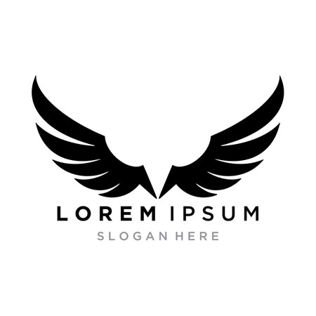 A stylized pair of wings in a black and white logo design.のイラスト素材