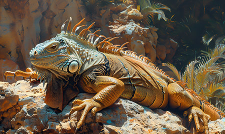 Iguana on the rock in the park. Conceptual image.の素材