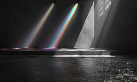 Concrete interior with light rays. 3d render illustration mock upの素材
