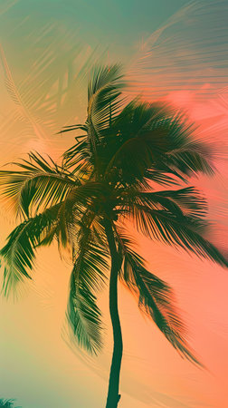 Photo of a palm tree with the sunset  in the sky  , generate AIの素材