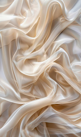 A close-up view of delicate, wavy cream-colored fabric. Generate AIの素材