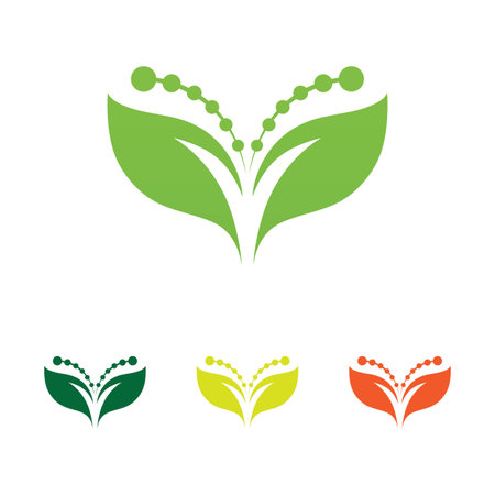 Collection of four green leaf and swirl eco-friendly logos.のイラスト素材