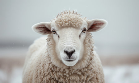 A detailed close-up of a sheep with a woolly coat against a neutral background. Generate AIの素材
