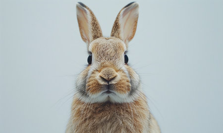 Close-up of a cute brown rabbit with alert ears and bright eyes. Generate AIの素材
