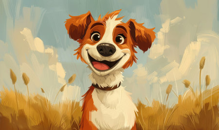 A playful cartoon dog with a cheerful expression on a soft green background. Generate AIの素材