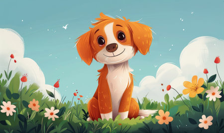 A playful cartoon dog with a cheerful expression on a soft green background. Generate AIの素材