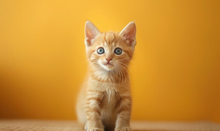 An adorable ginger kitten with a playful gesture against a blurred background. Generate AIの素材
