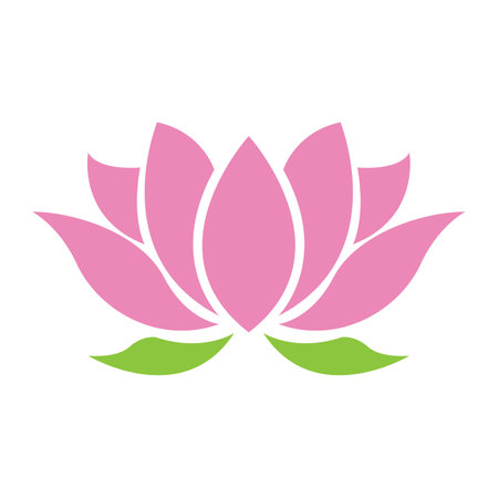 Pink lotus flower green simple design  logoのイラスト素材