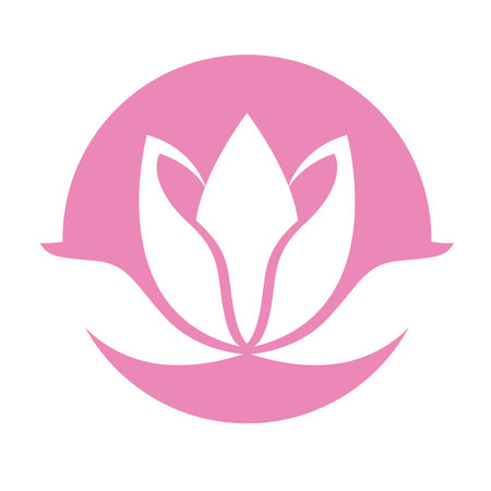 Pink lotus flower green simple design  logoのイラスト素材