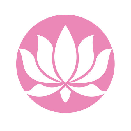 Pink lotus flower green simple design  logoのイラスト素材