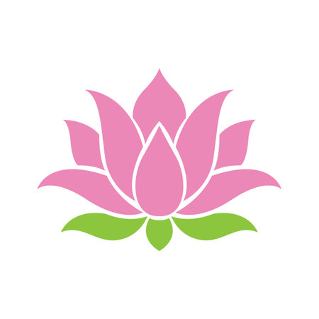 Pink lotus flower green simple design  logoのイラスト素材