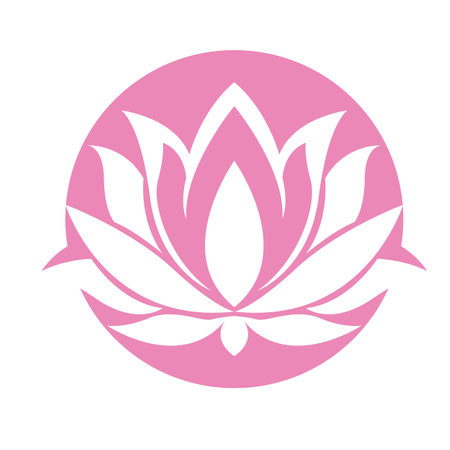 Pink lotus flower green simple design  logoのイラスト素材