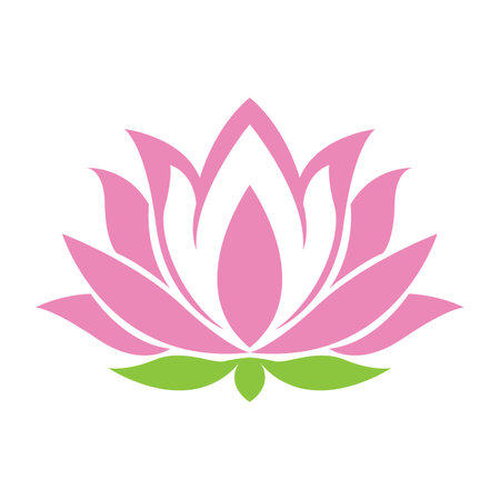 Pink lotus flower green simple design  logoのイラスト素材