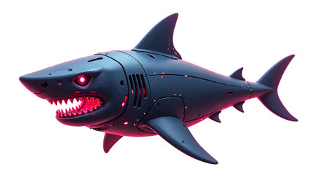 Cyber Shark Face Mascot White Backgroundの素材